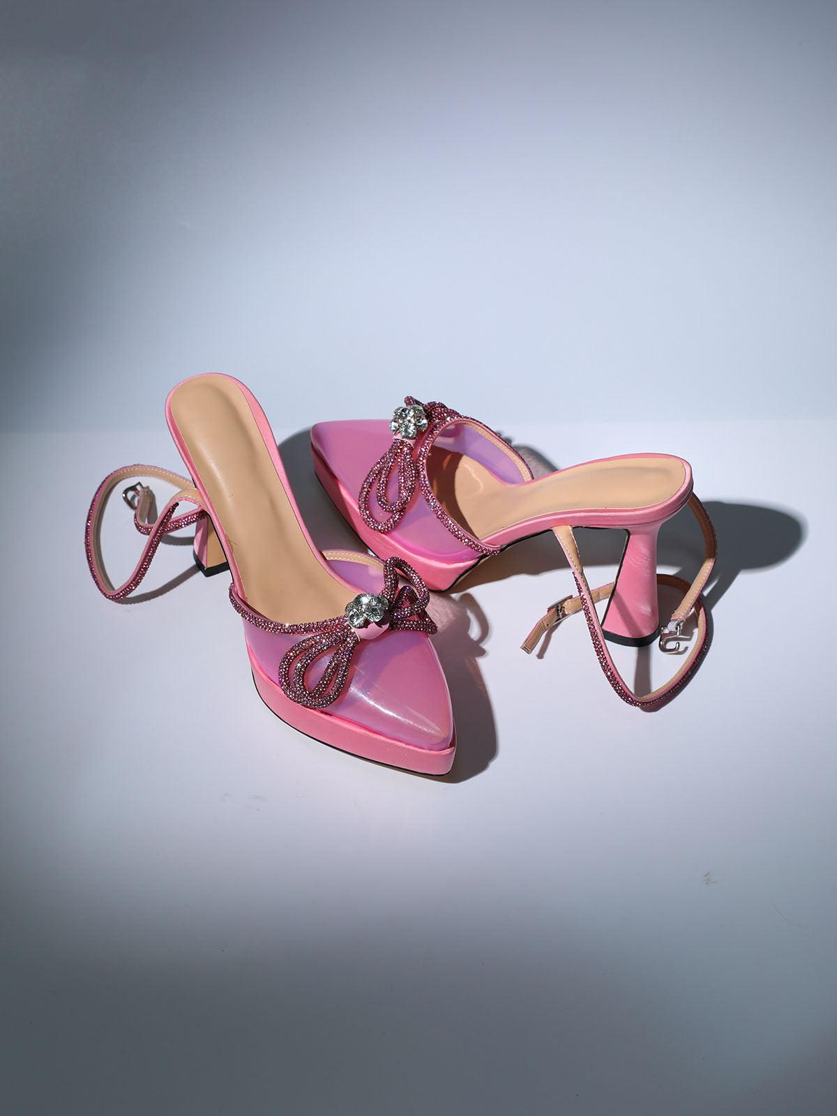 Anouk Bow Crystal Heels In Pink - Mew Mews Fashion
