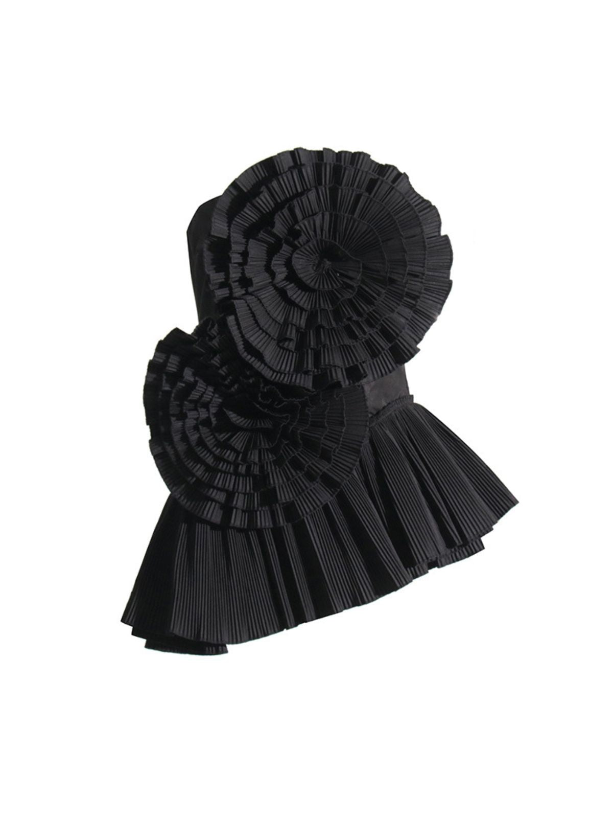 Athaliah Strapless Flower Pleated Top In Black