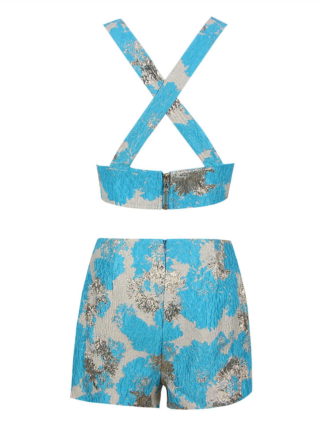 Aurelia Jacquard Shorts Set In Blue