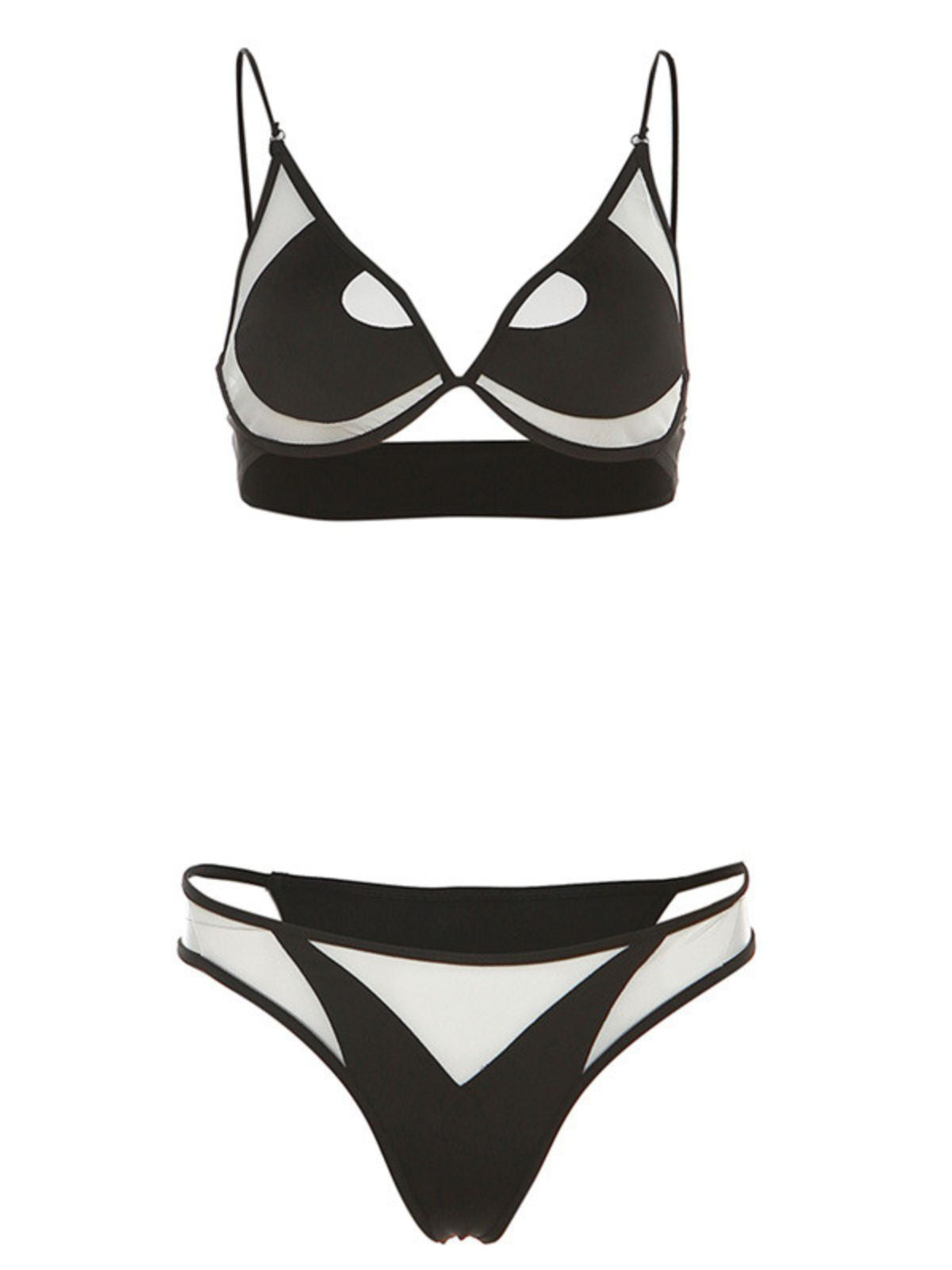Belphoebe Mesh Cuout Bikini Two Piece Set In Black