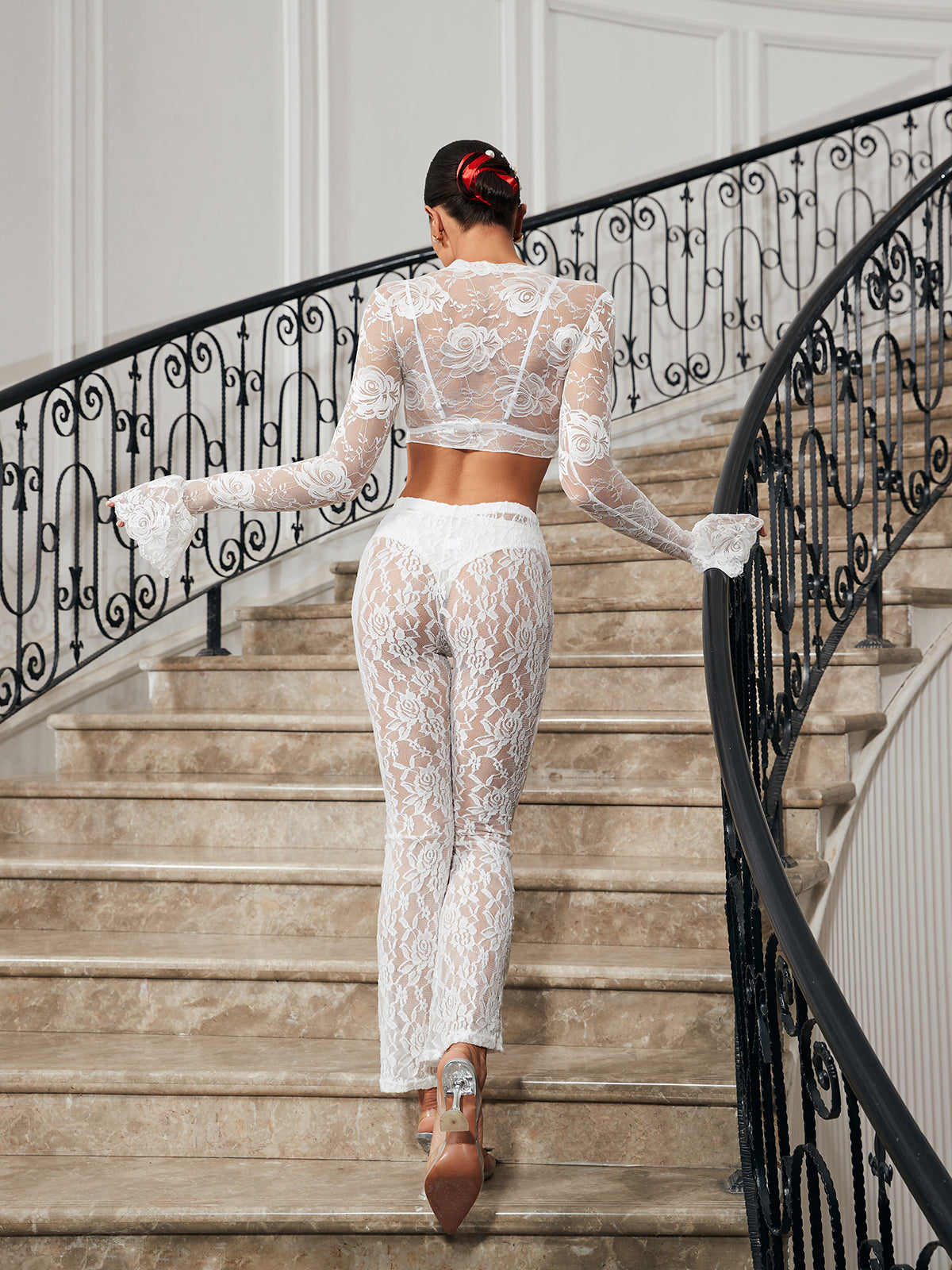 Calida Floral Crop Lace Top In White