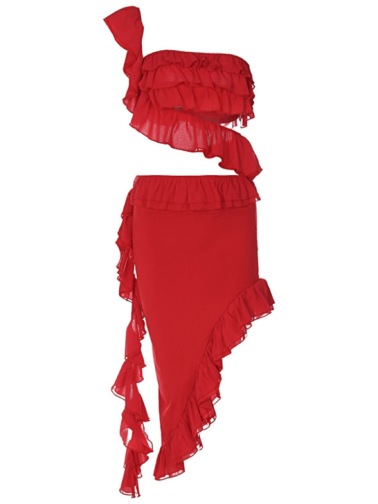 Catalina One Shoulder Ruffle Asymmetric Midi Dress