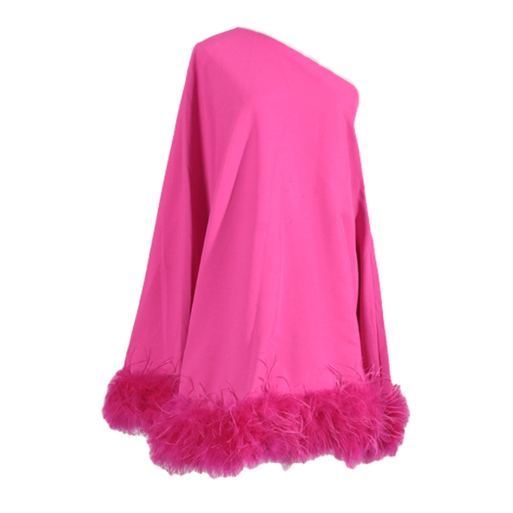 Ceridwen One Shoulder Feather Mini Dress In Hot Pink