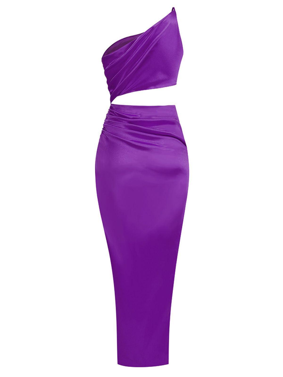 Chara One Shoulder Cutout Maxi Dress In Purple - Mew Mews Fashion