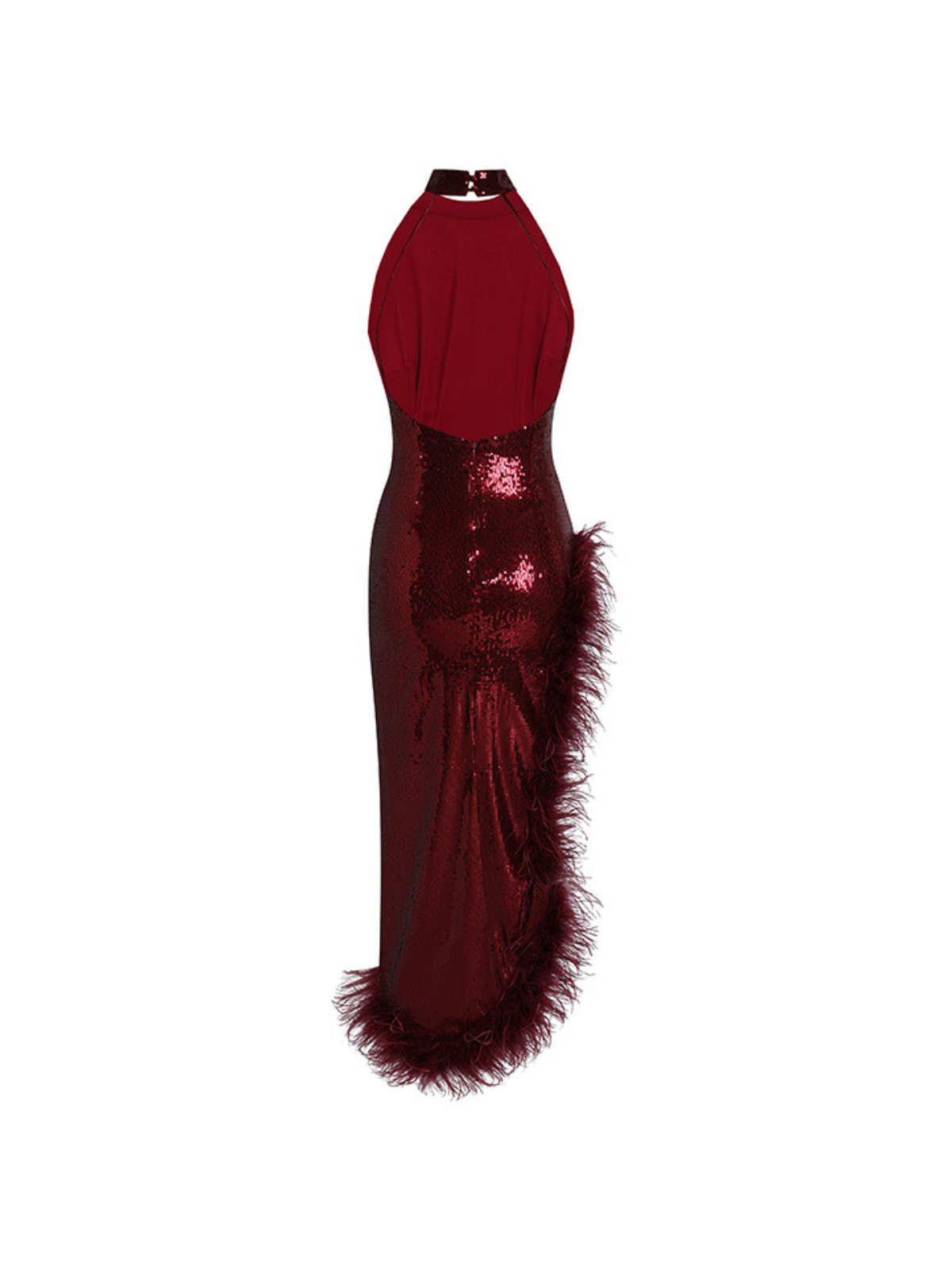Cole Sleeveless Feather Sequin Dress In Wine