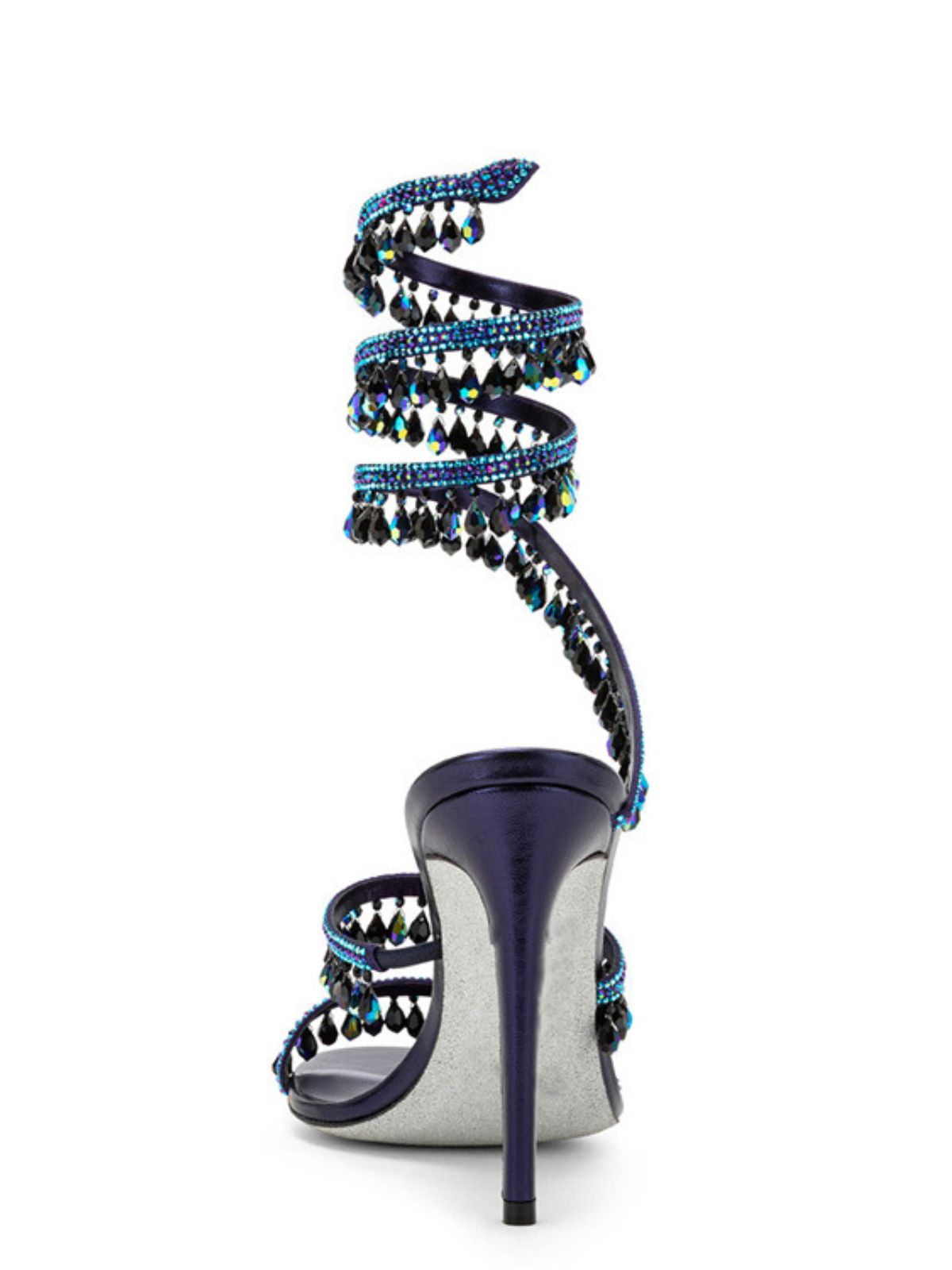 Elyra Snake Rhinestone Sandals In Blue