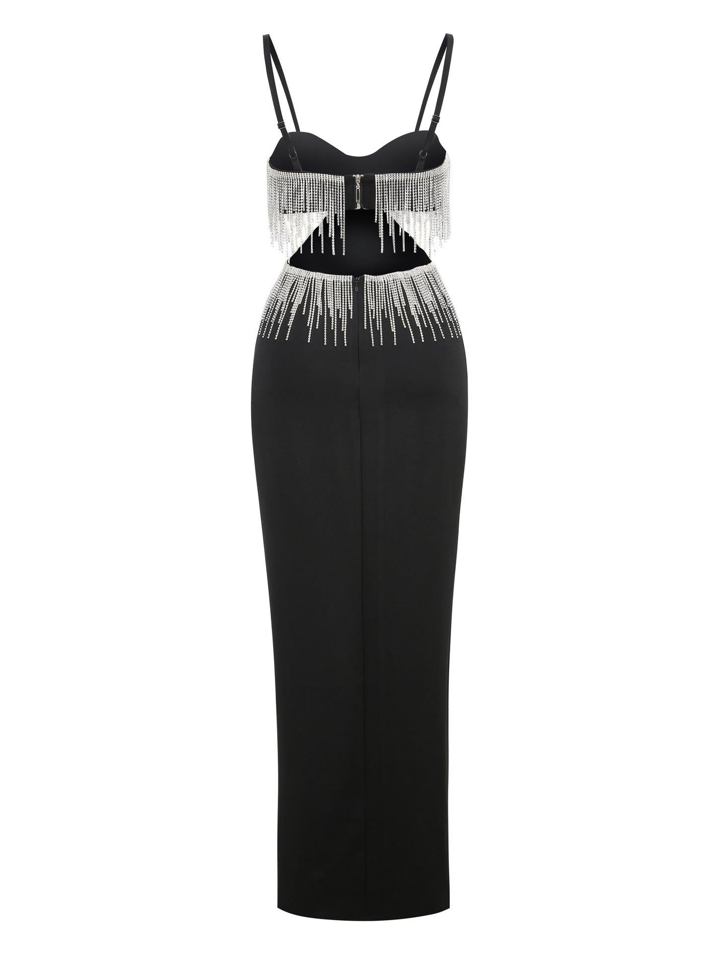 Evelynn Rhinestone High Spit Maxi Dress