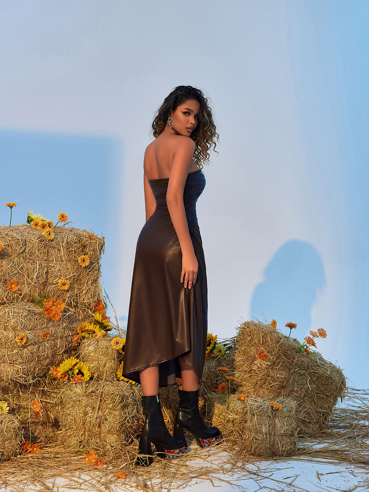 Fenna Strapless Cutout Leather Midi Dress