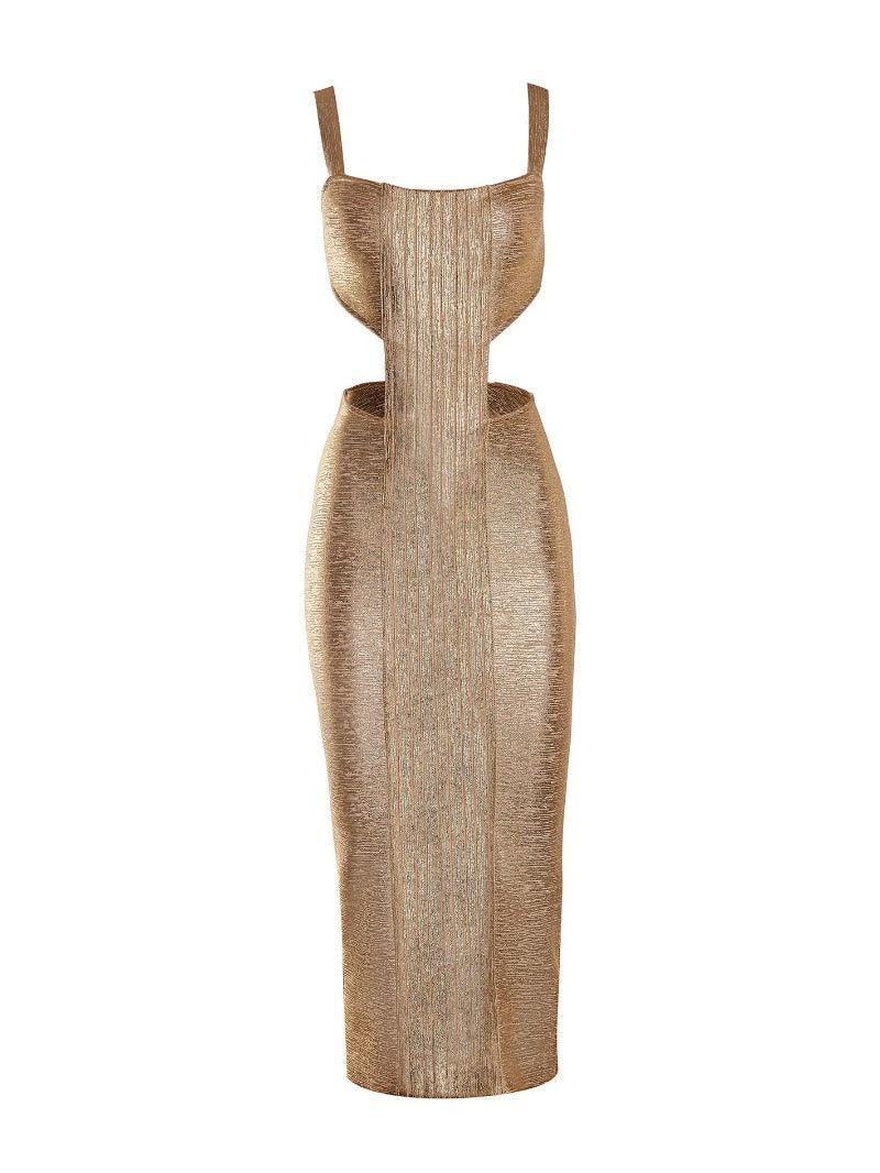 Freya Metallic Gold Maxi Bandage Dress - Mew Mews Fashion