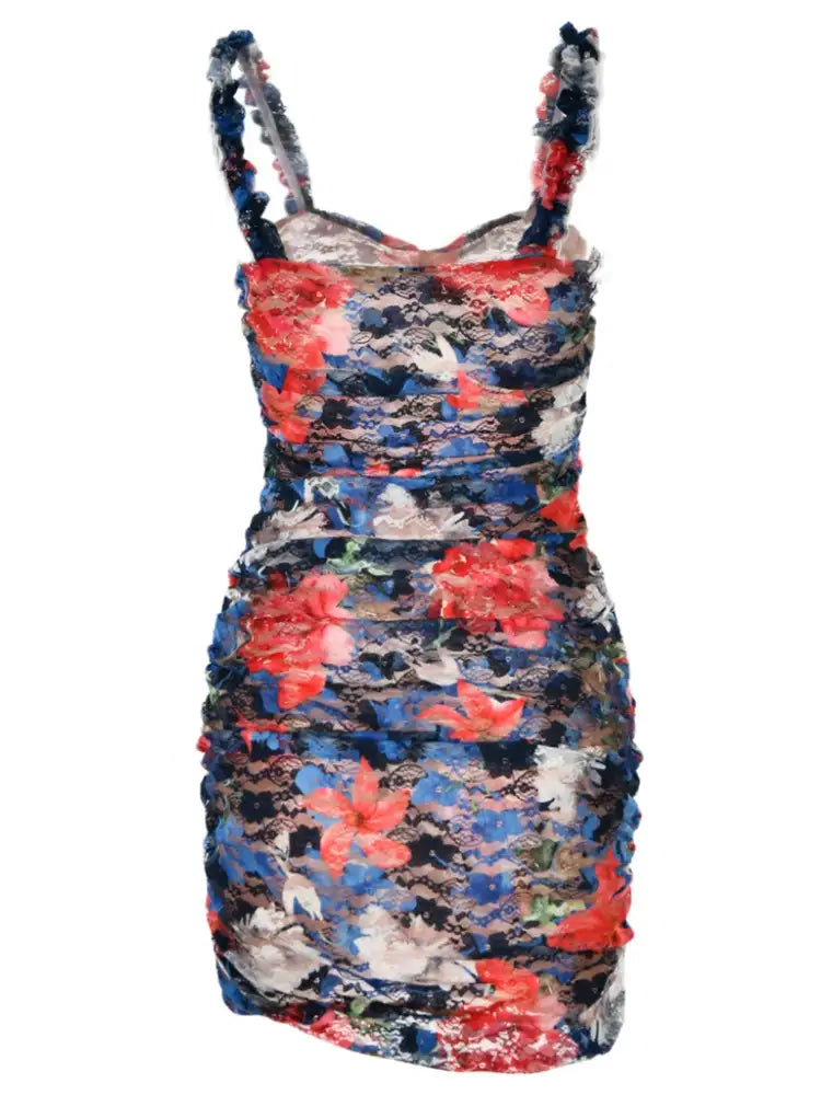 Geoffrey Lace Ruched Mini Dress
