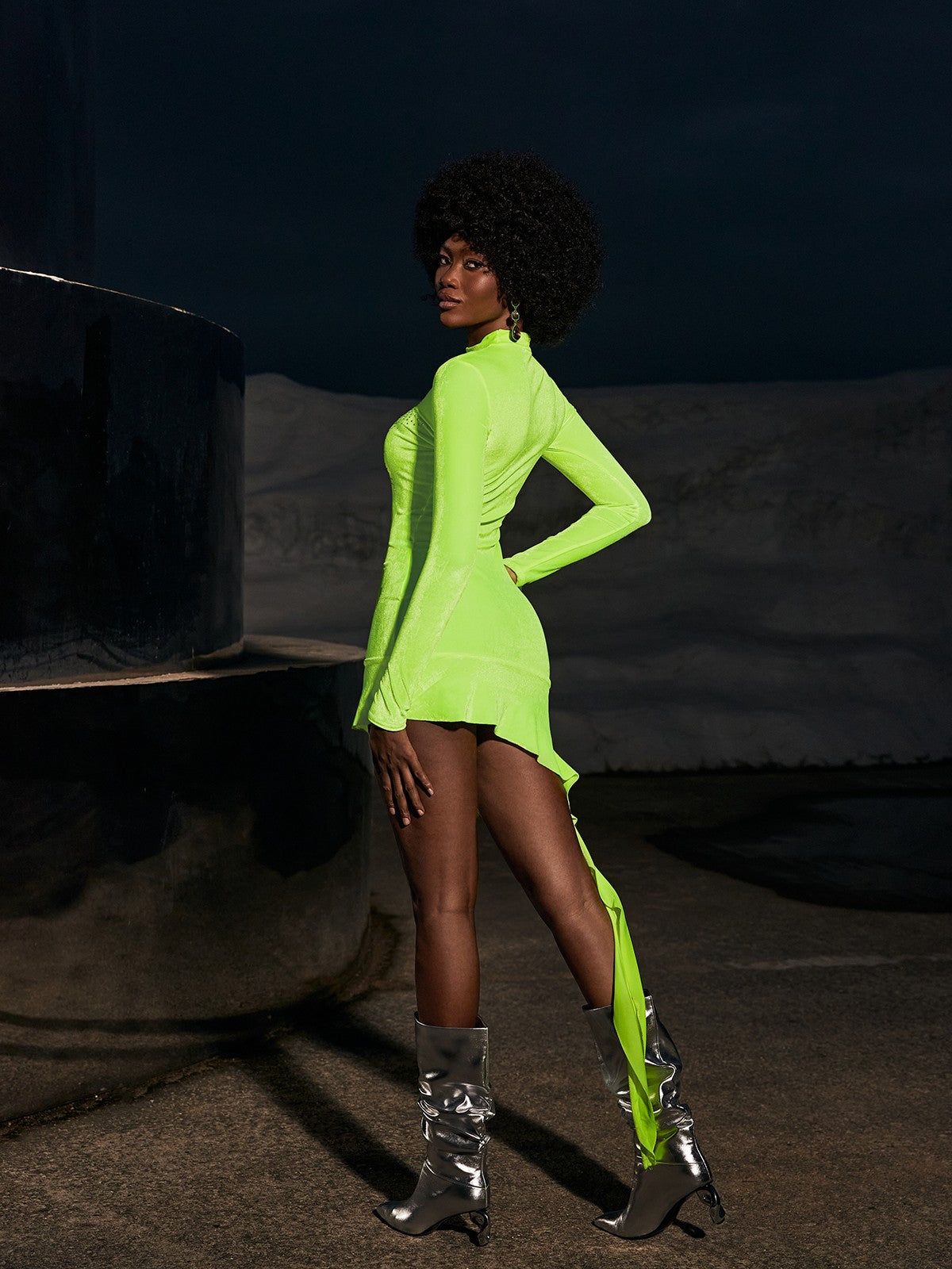 Gigol Rhinestone Velvet Dress In Green