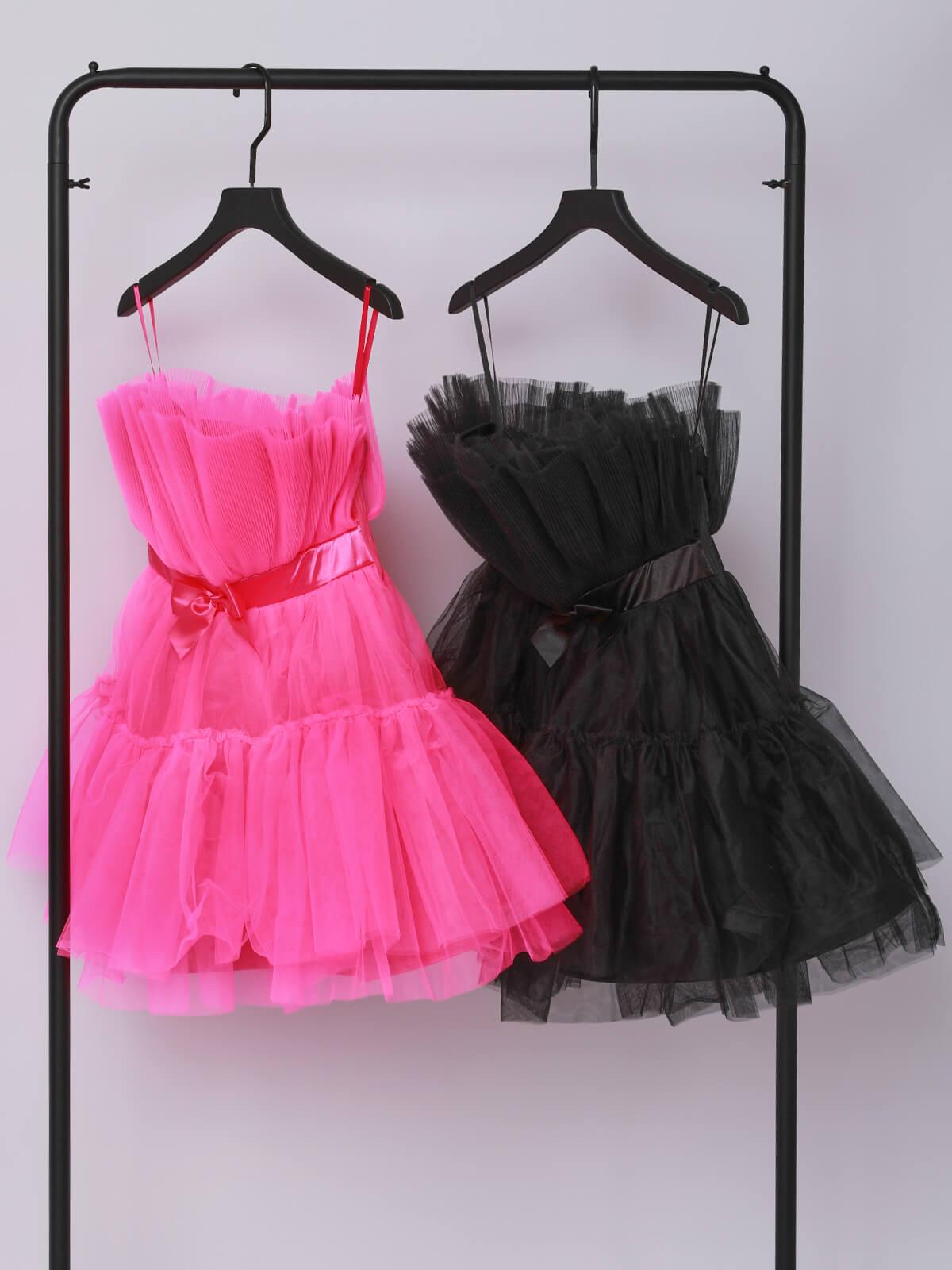 Guinevere Strapless Mesh Mini Dress In Hot Pink - Mew Mews Fashion