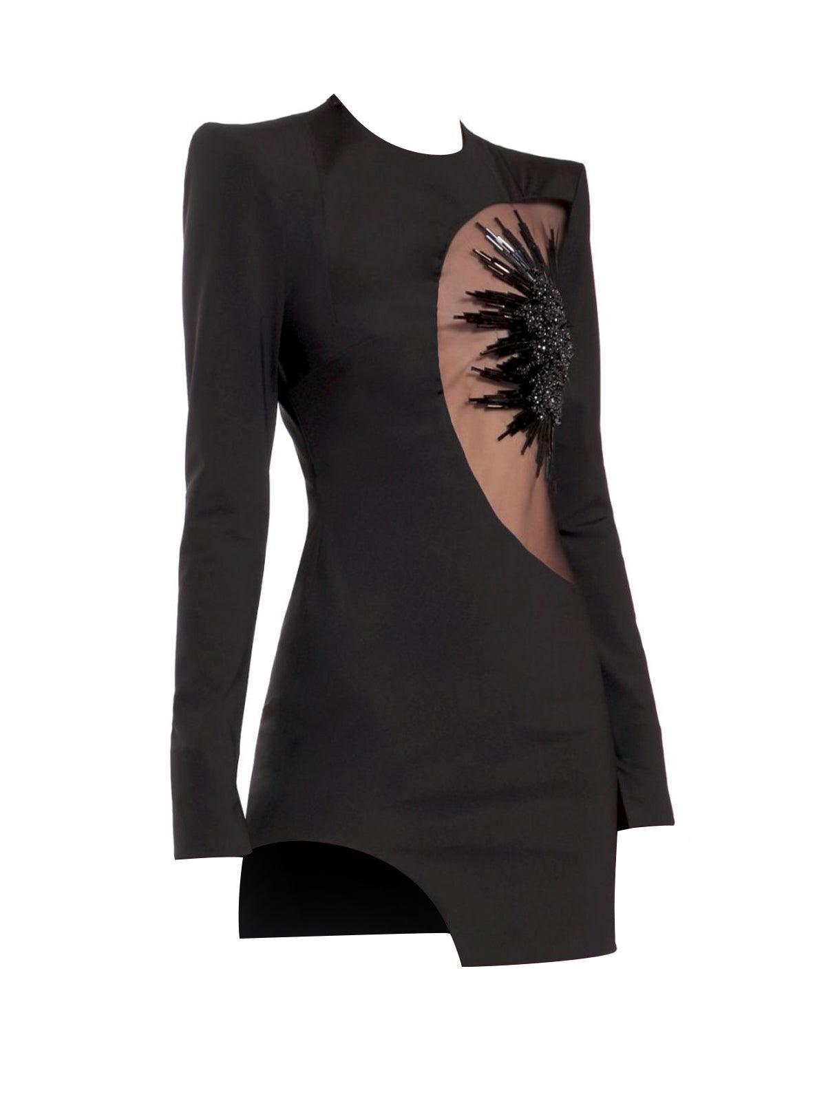 Hera Long Sleeve Embellished Bandage Dress In Black - Mew Mews Fashion