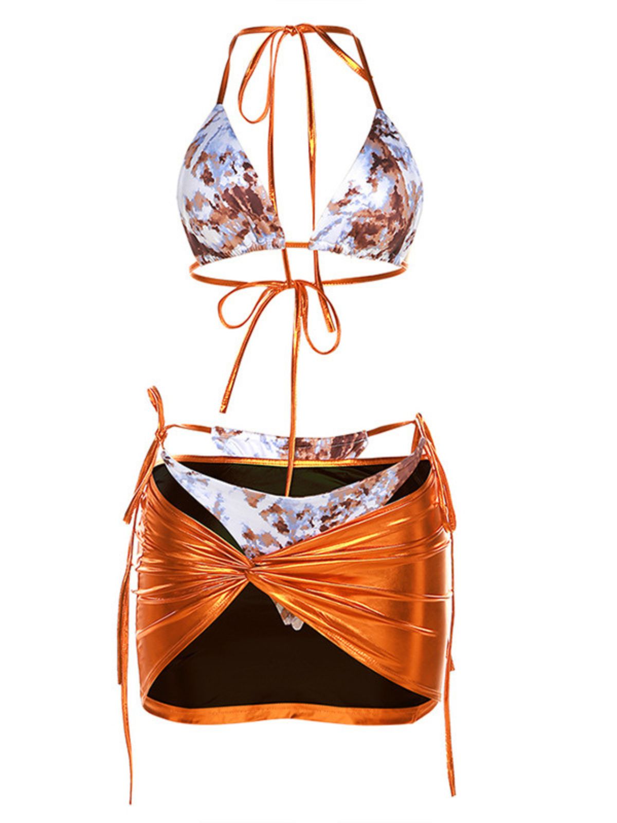 Jacinto Printed Metallic Swimwear Three Piece Set In Gold