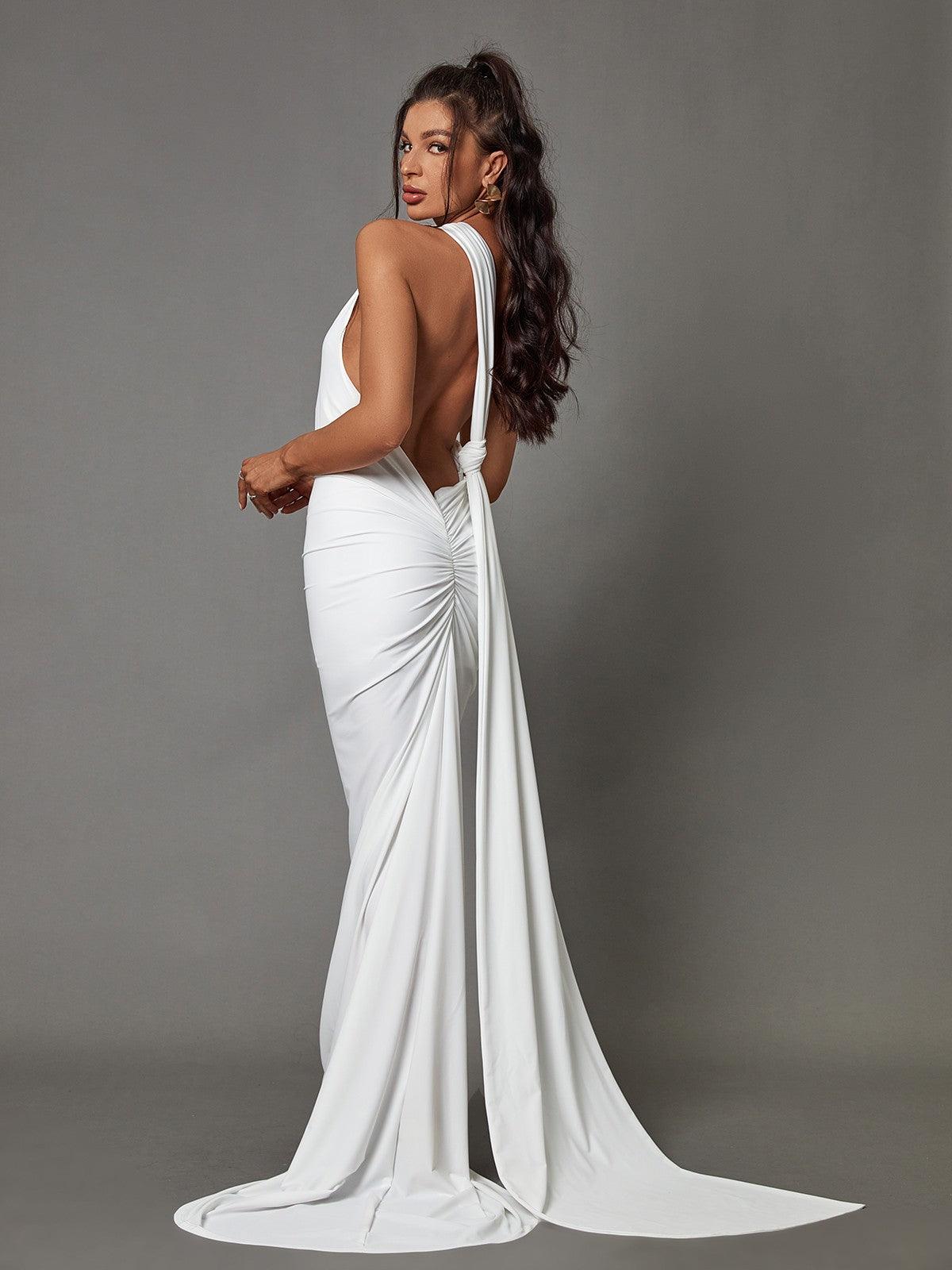 Jade Backless Maxi Dress In White - Mew Mews Fashion