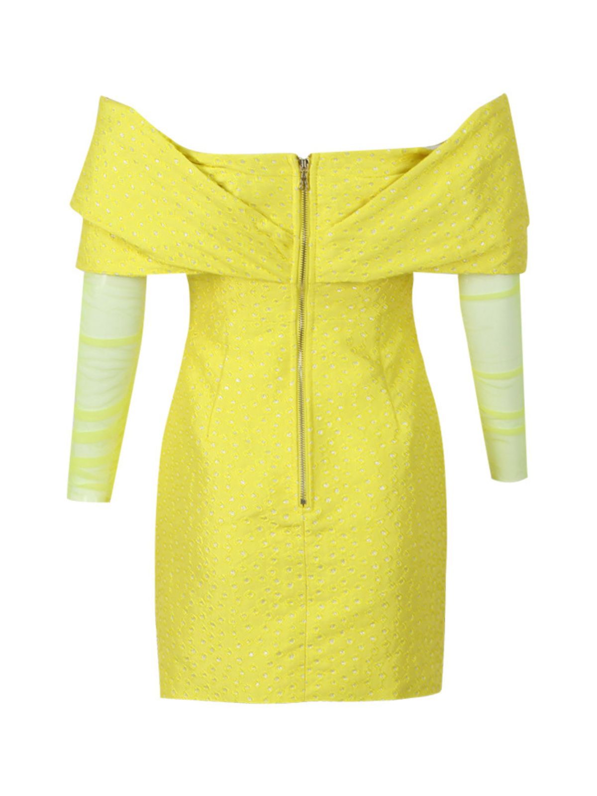 Jeanette Off Shoulder Jacquard Dress In Yellow