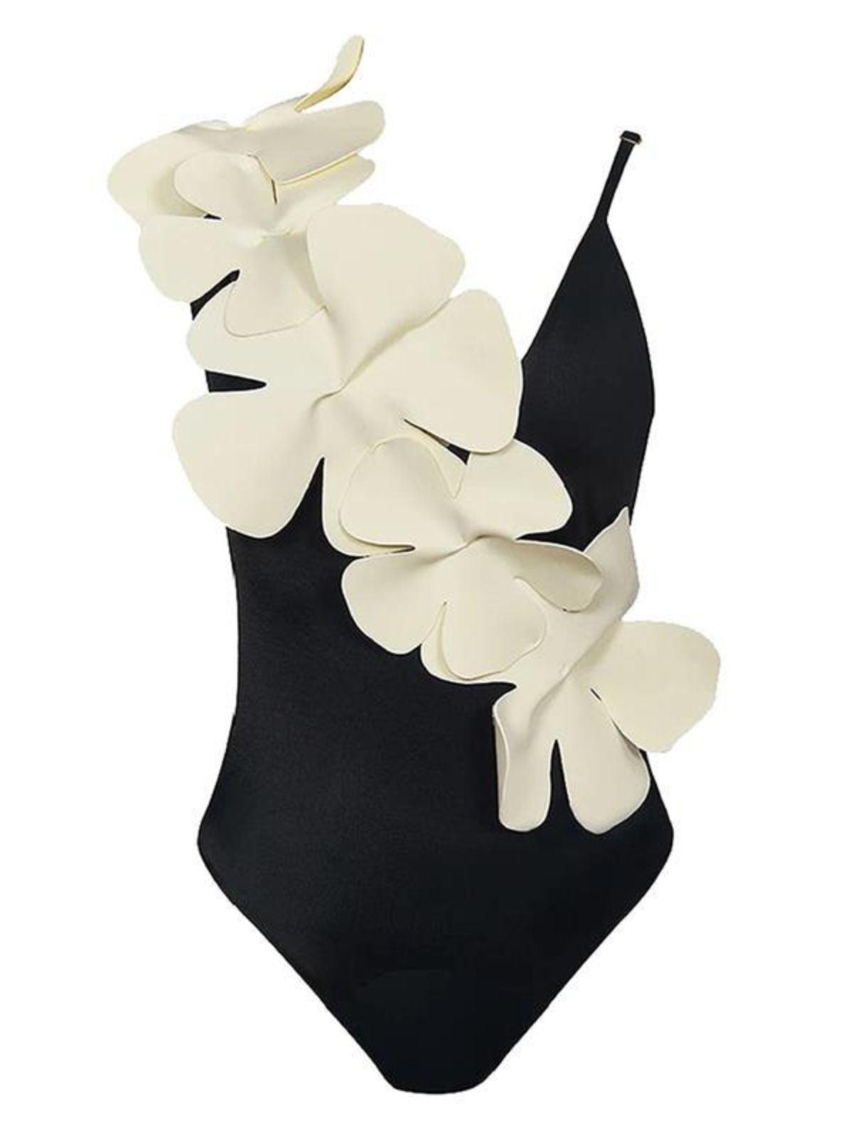 Jedidah Flower One Piece Swimsuit In Black - Mew Mews Fashion