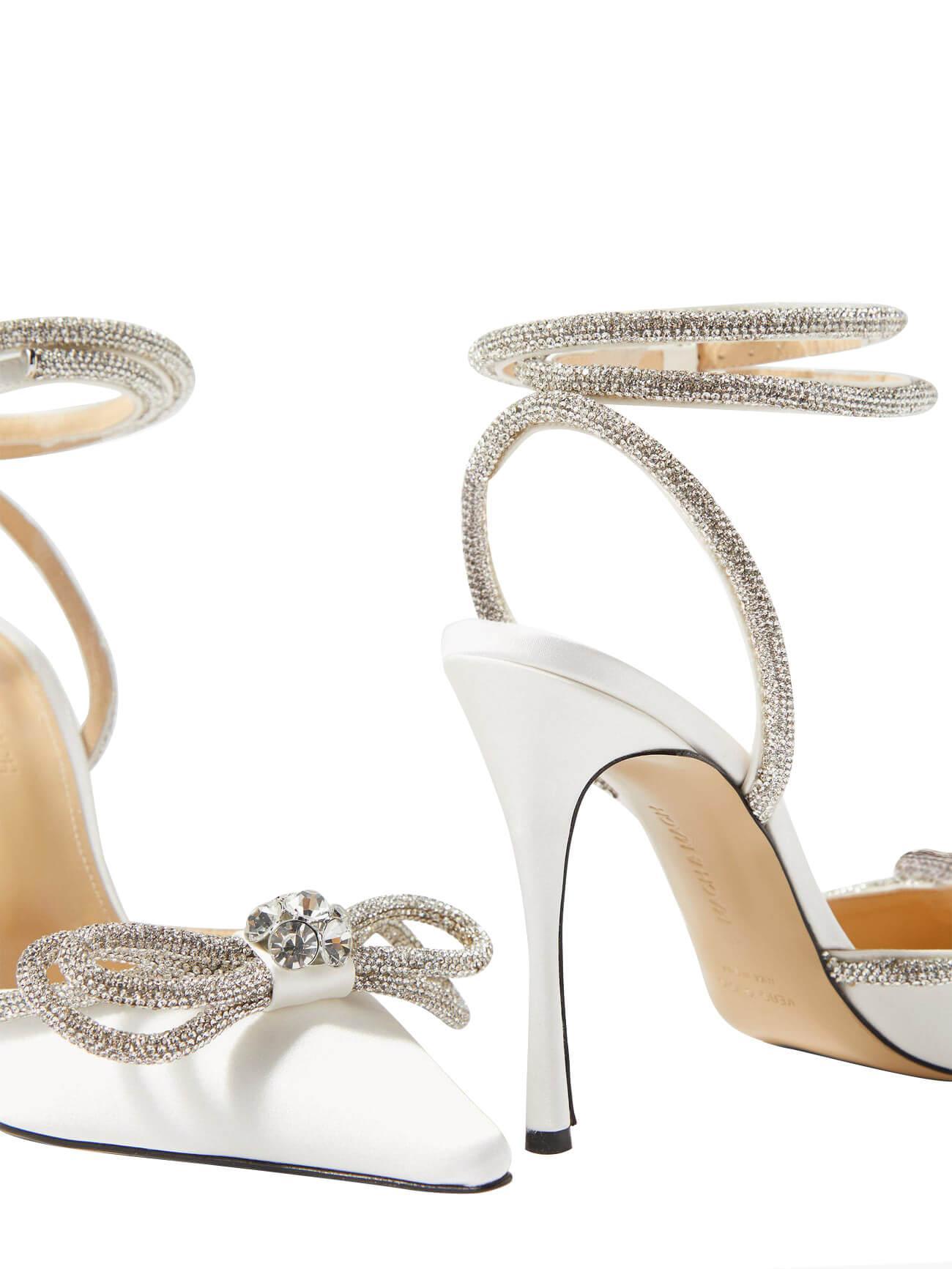Laila Bow Crystal Satin Heels In White - Mew Mews Fashion