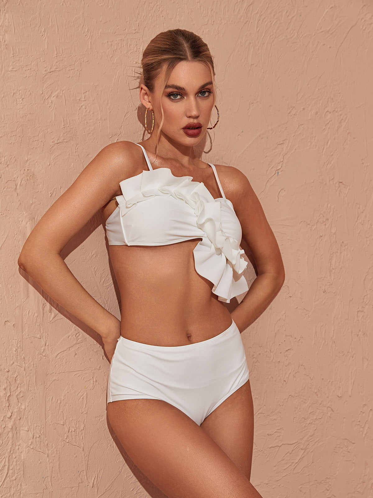 Ledger Ruched Bikini Two Piece Set In White