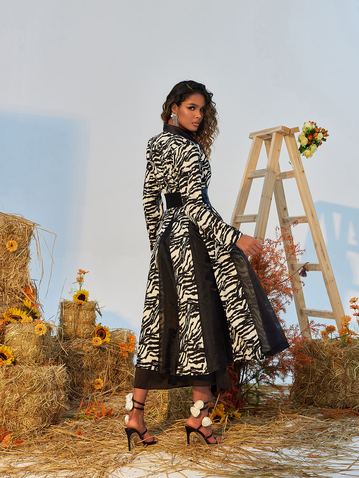 Levia Zebra Printed Lapel Blazer Dress
