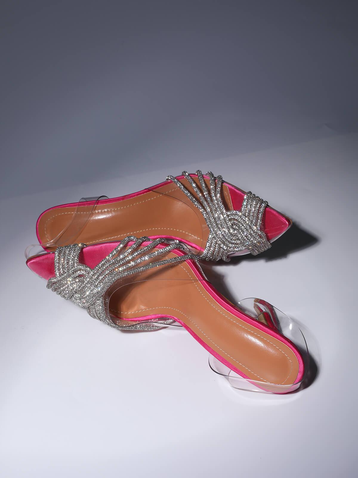 Lumi Crystal Embellished Sandals In Hot Pink - Mew Mews Fashion
