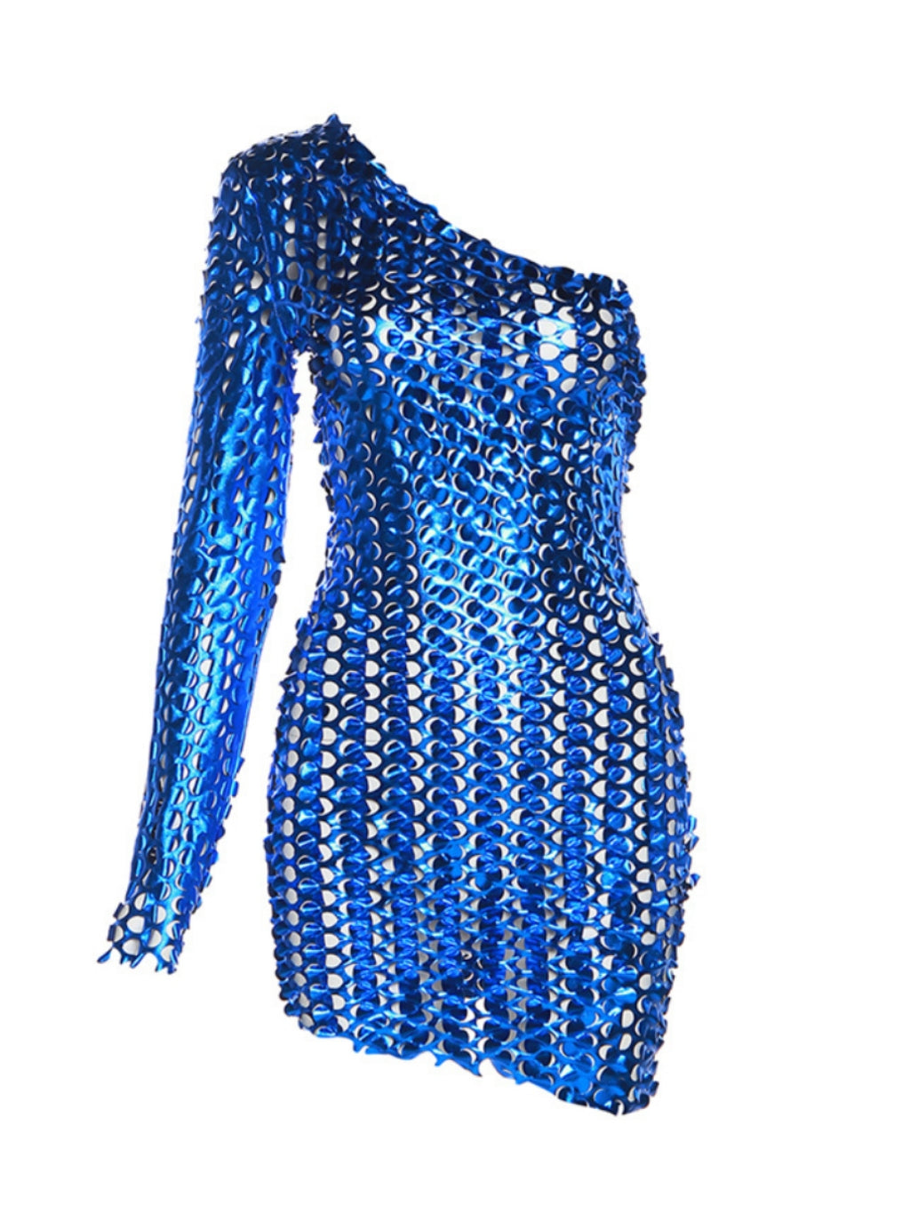 Mercy One Sleeve Hollow Mini Dress In Blue