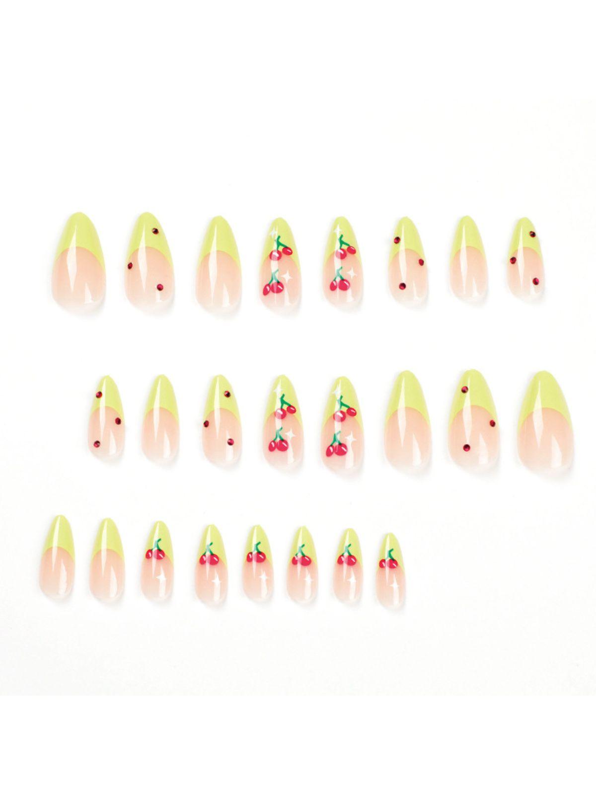 Cherry French Green Edge Press On Nails - Mew Mews Fashion
