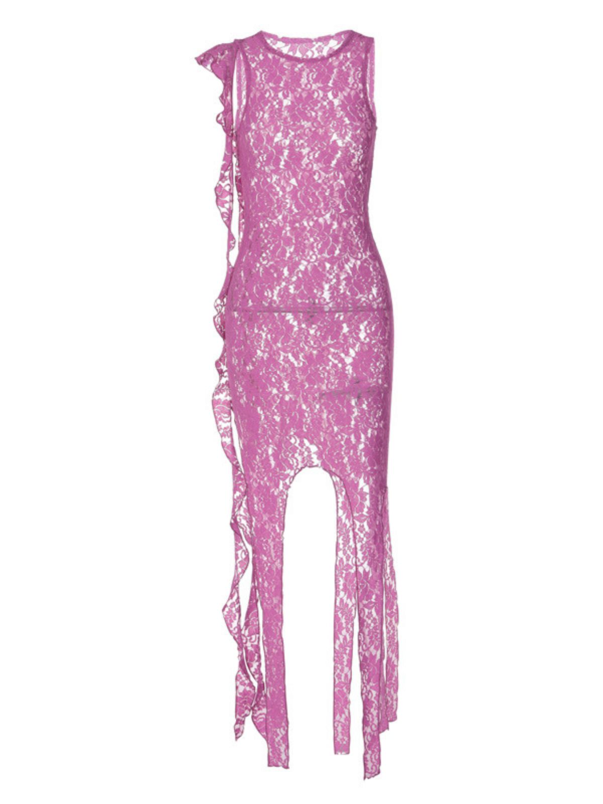 Nettie Sleeveless Lace Dress In Hot Pink