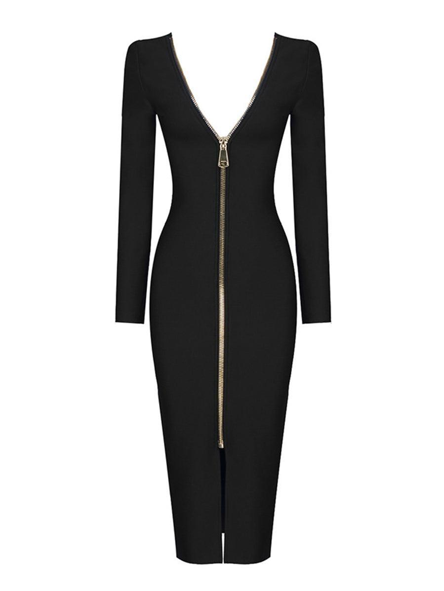 Nina Plunge Reversible Bandage Midi Dress In Black - Mew Mews Fashion