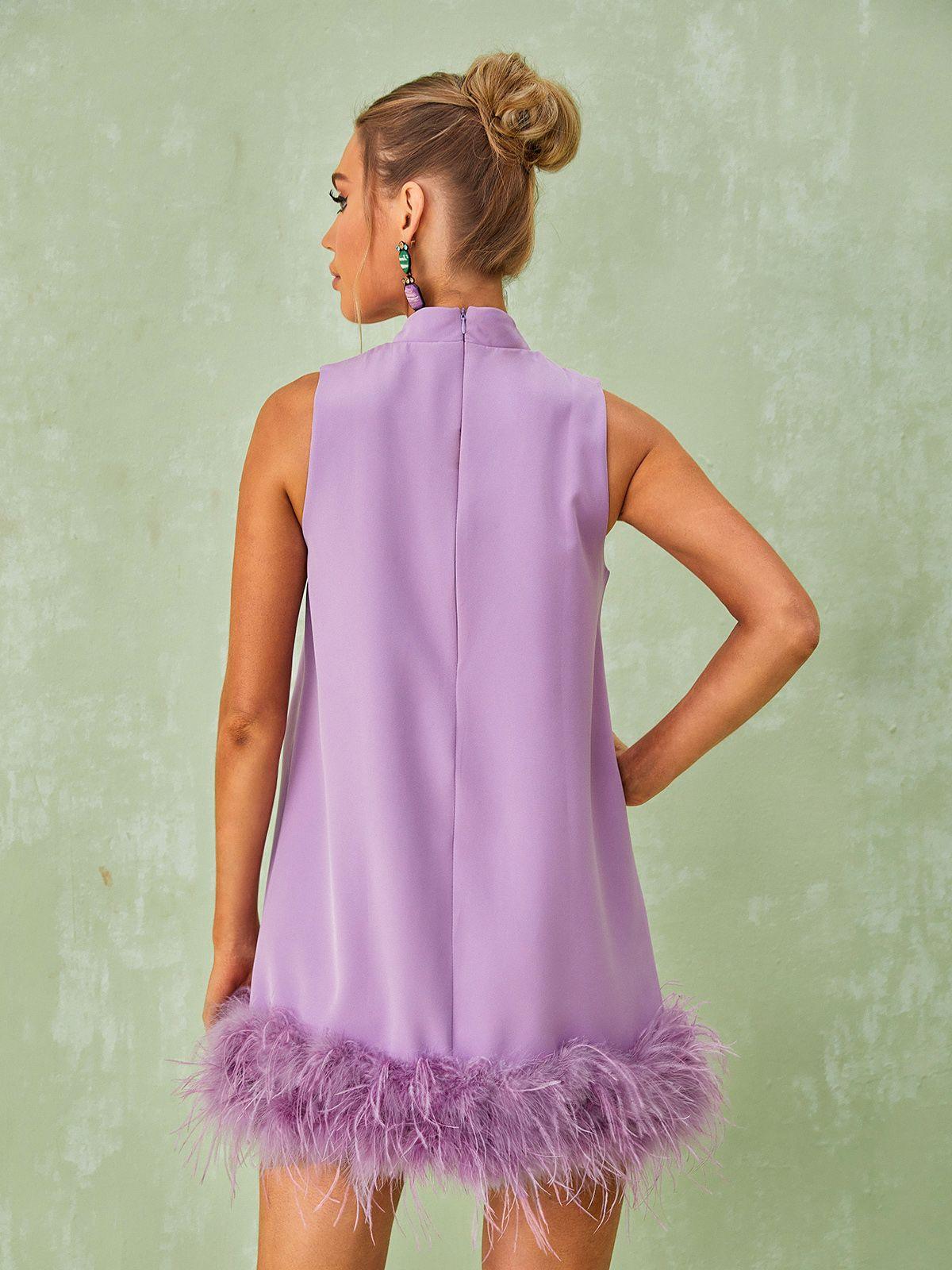 Nisha Feather Mini Dress In Lilac - Mew Mews Fashion