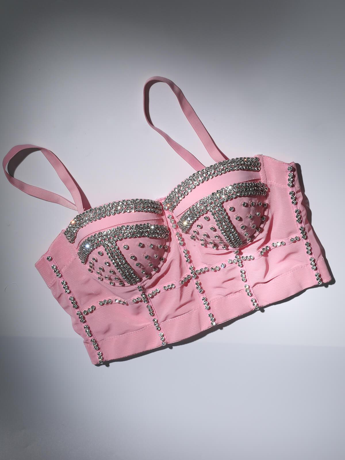 Plum Crystal Bustier Top In Pink - Mew Mews Fashion