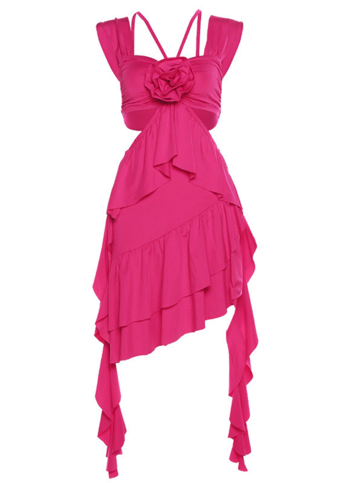 Raffaela Flower Cutout Draped Dress In Hot Pink