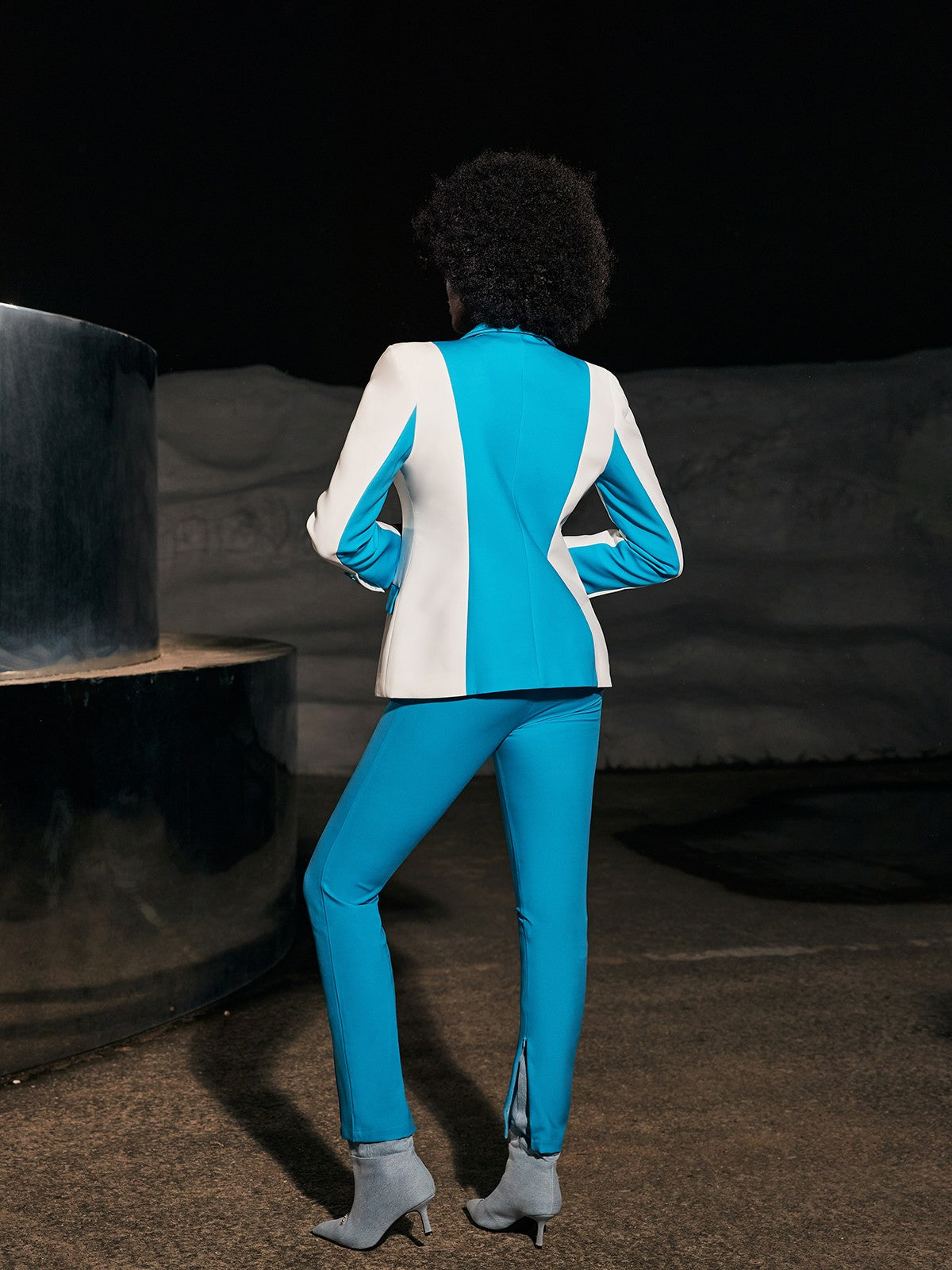 Rita Patchwork Blazer Set In Blue