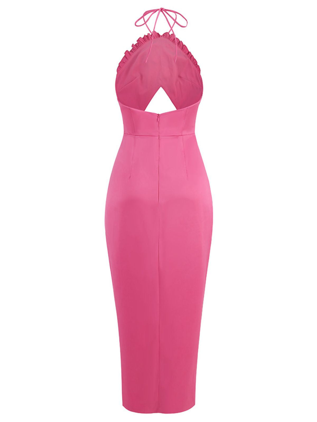 Roman Satin Flower Midi Dress In Hot Pink