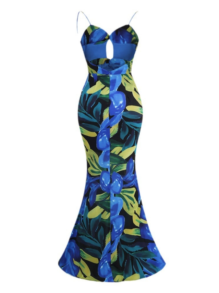 Salmer Cutout Floral Print Mermaid Dress