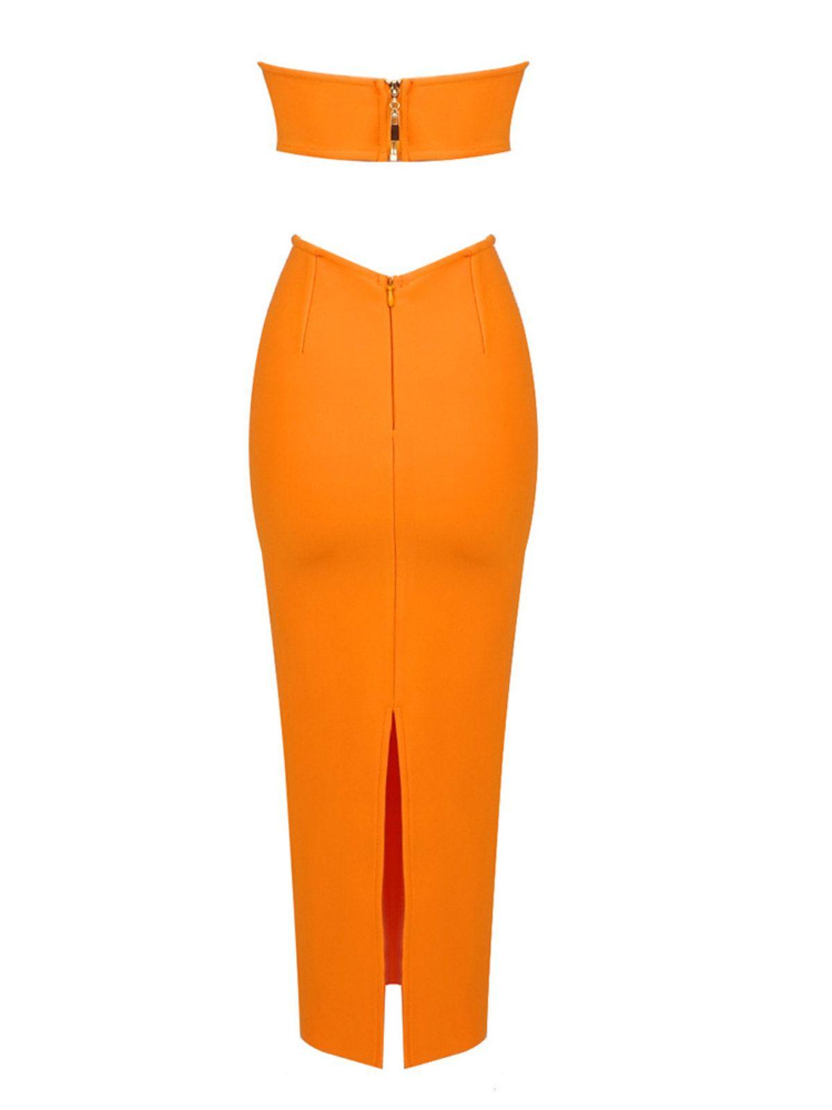 Sinead Strapless Cutout Bandage Dress In Orange - Mew Mews Fashion