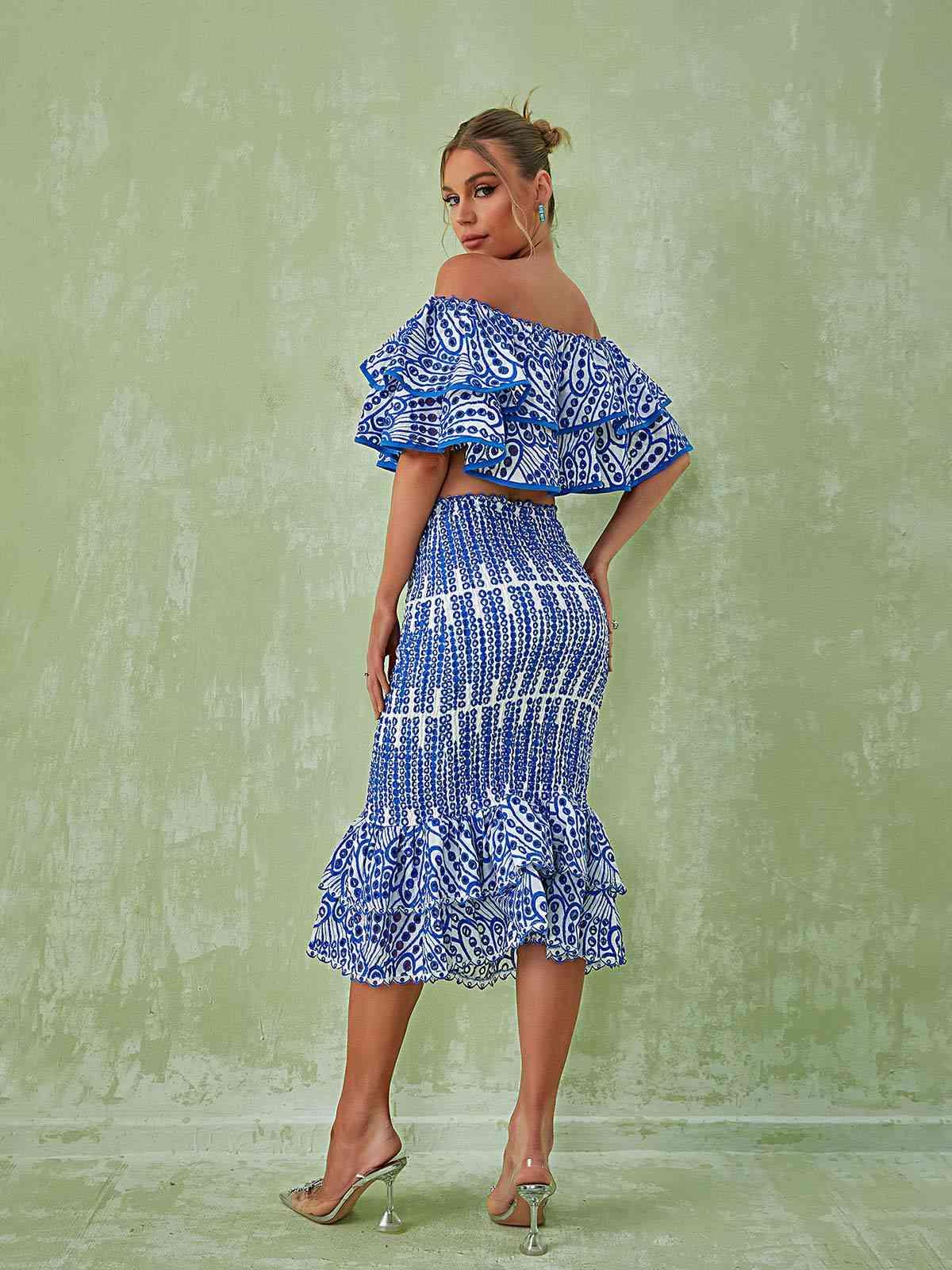 Wisteria Ruffle Off Shoulder Hollow Set In Blue - Mew Mews Fashion