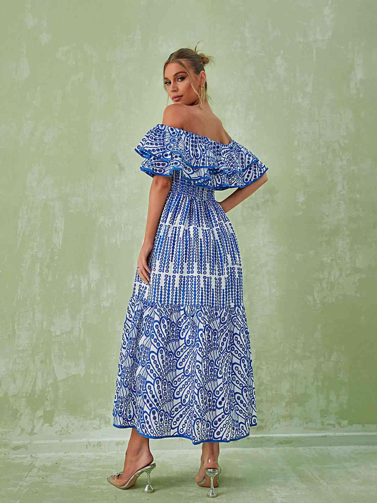 Soleil Off Shoulder Hollow Maxi Dress In Blue - Mew Mews Fashion