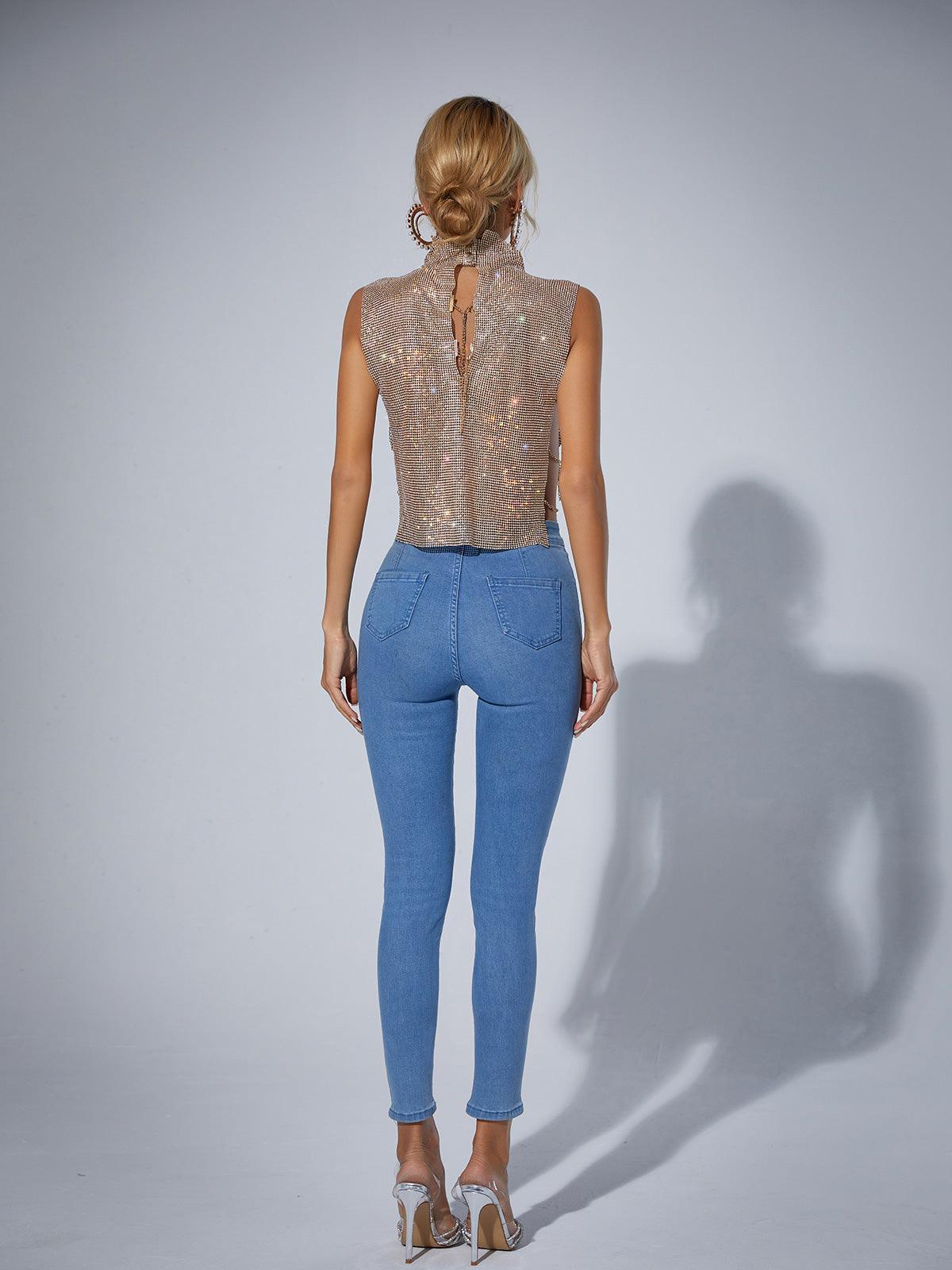 Marilyn Split Chain Chainmail Top In Gold - Mew Mews Fashion