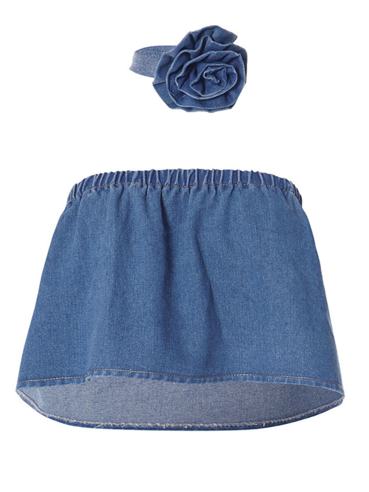 Hisako Strapless Denim Top With Choker