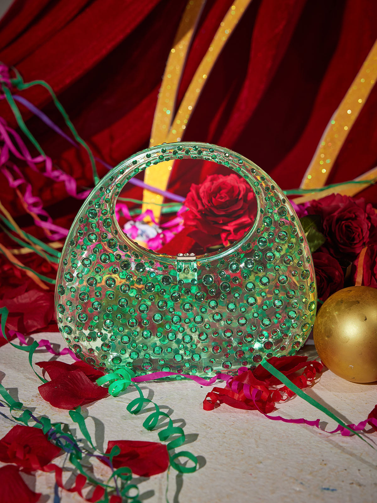 Asher Clear Embellished Bag In Green