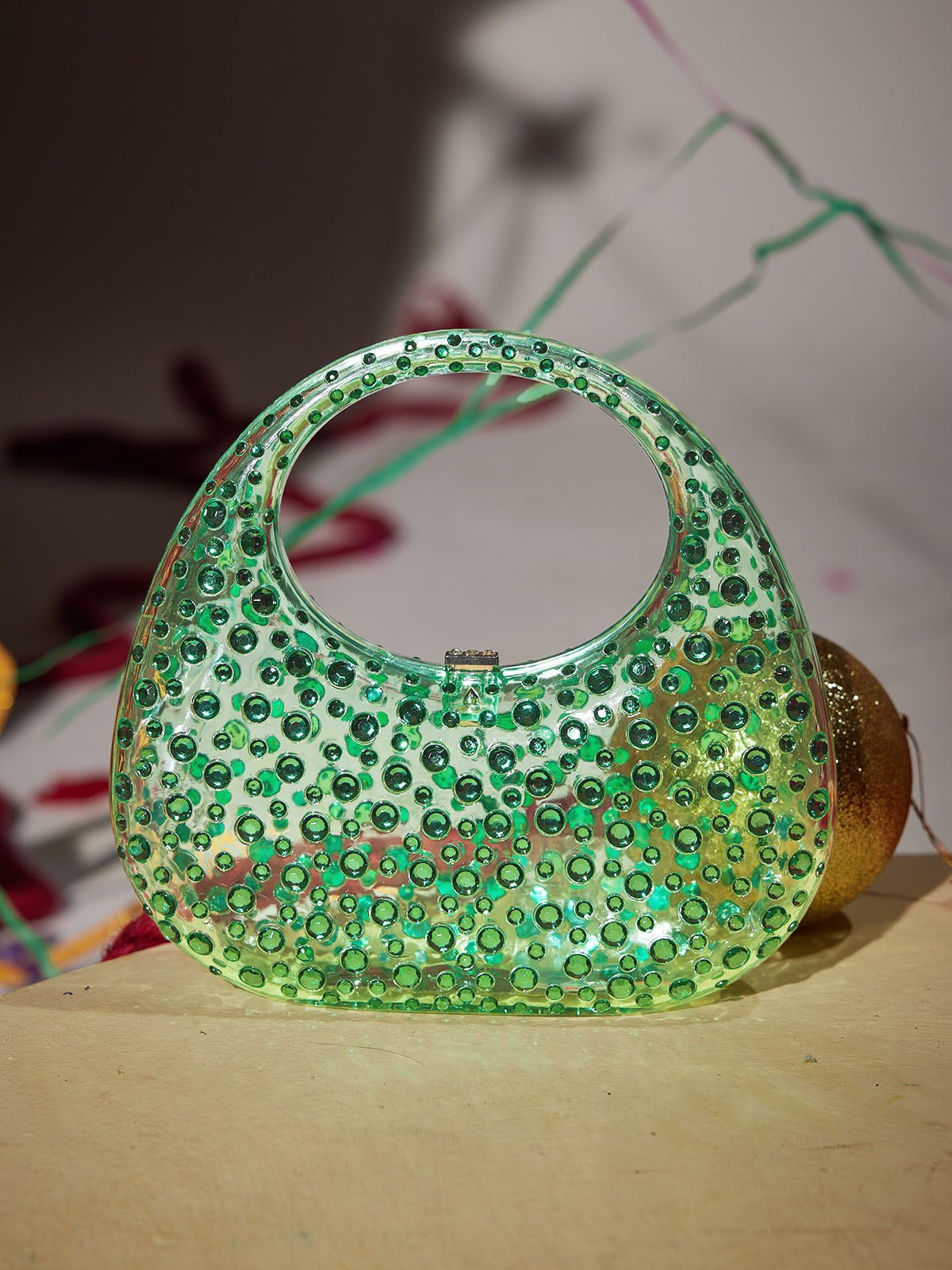 Asher Clear Embellished Bag In Green