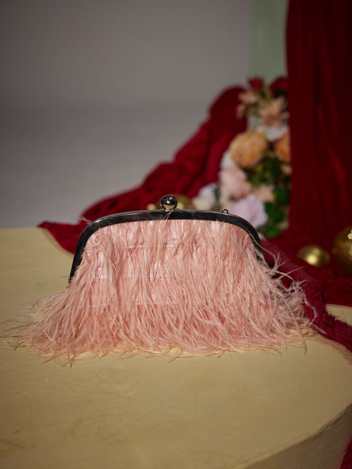 Feliden Feather Fringe Clutch In Pink