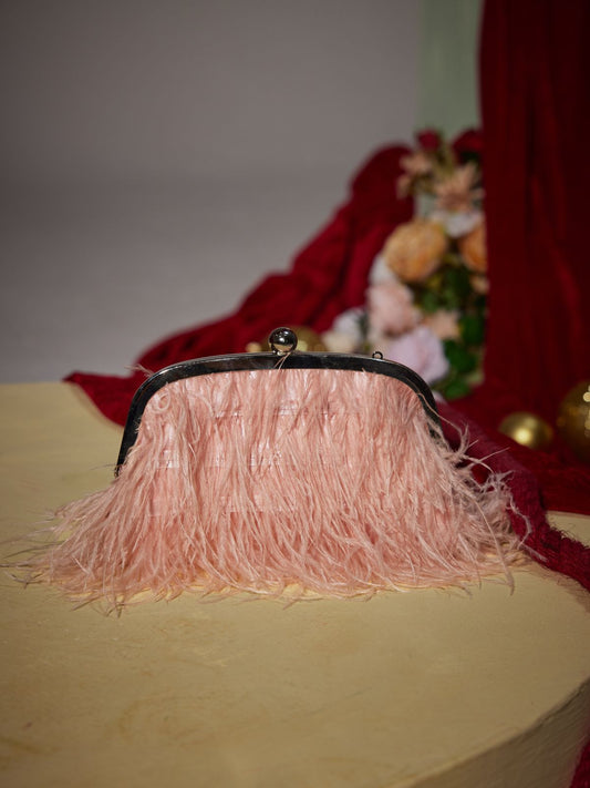 Feliden Feather Fringe Clutch In Pink