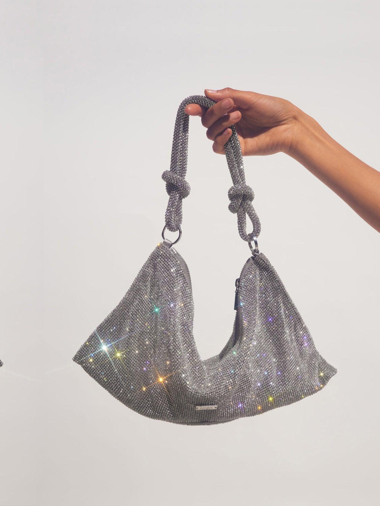 Jean Rhinestone Shoulder Bag In Silver - Mew Mews Fashion