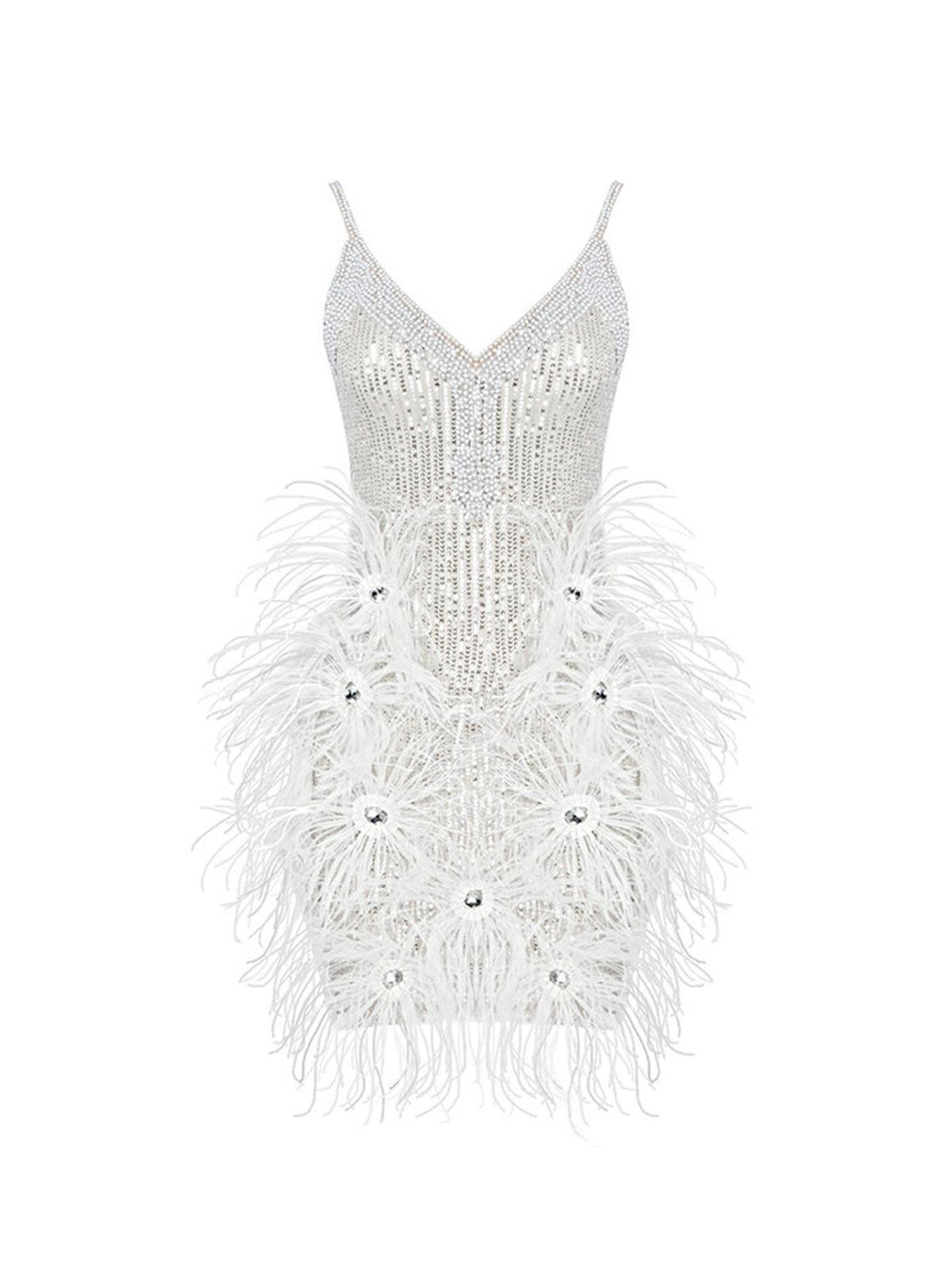Bronte Pearl Sequin Feather Mini Dress - Mew Mews Fashion