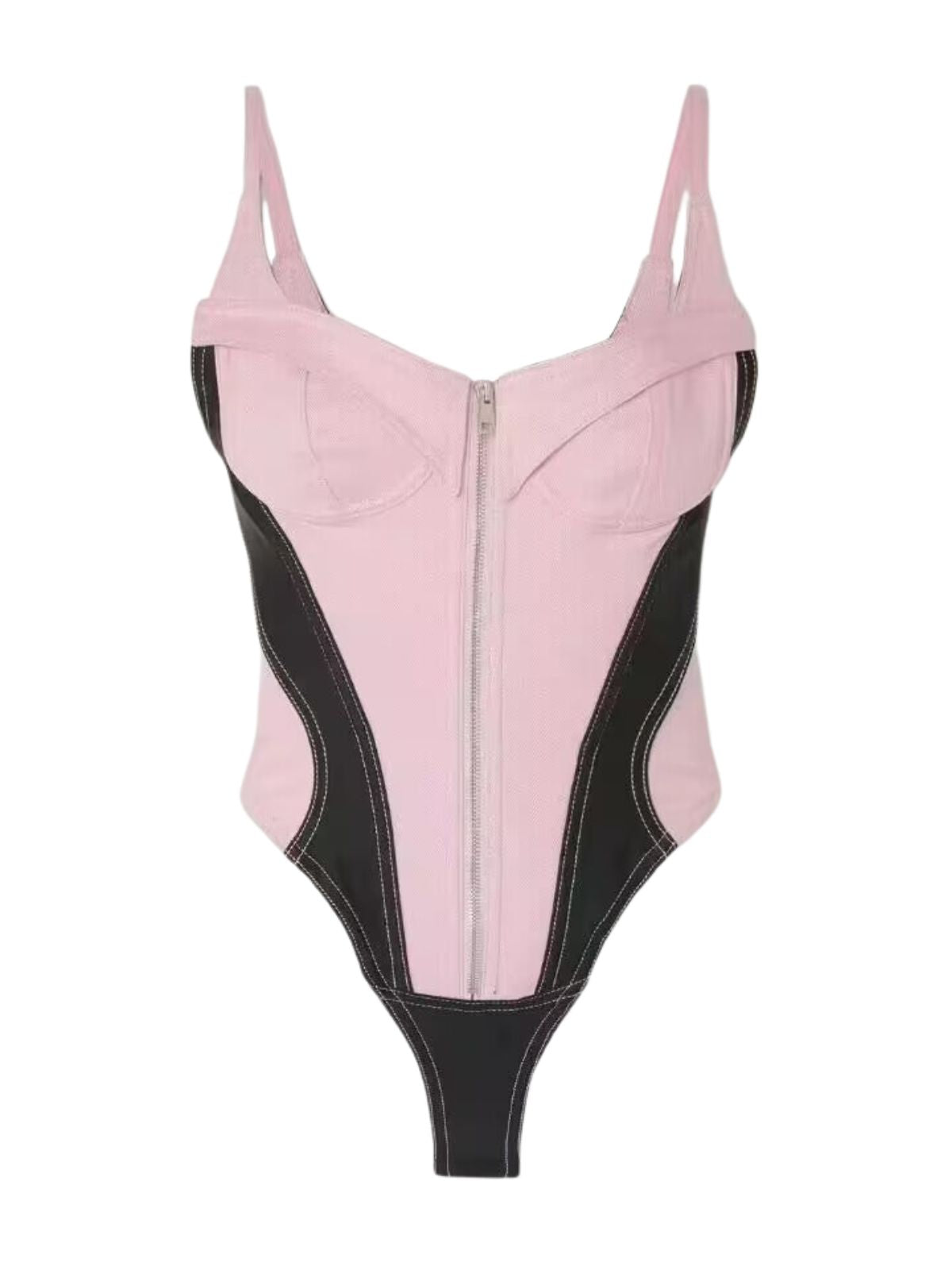 Kylen Denim Corset Bodysuit In Pink