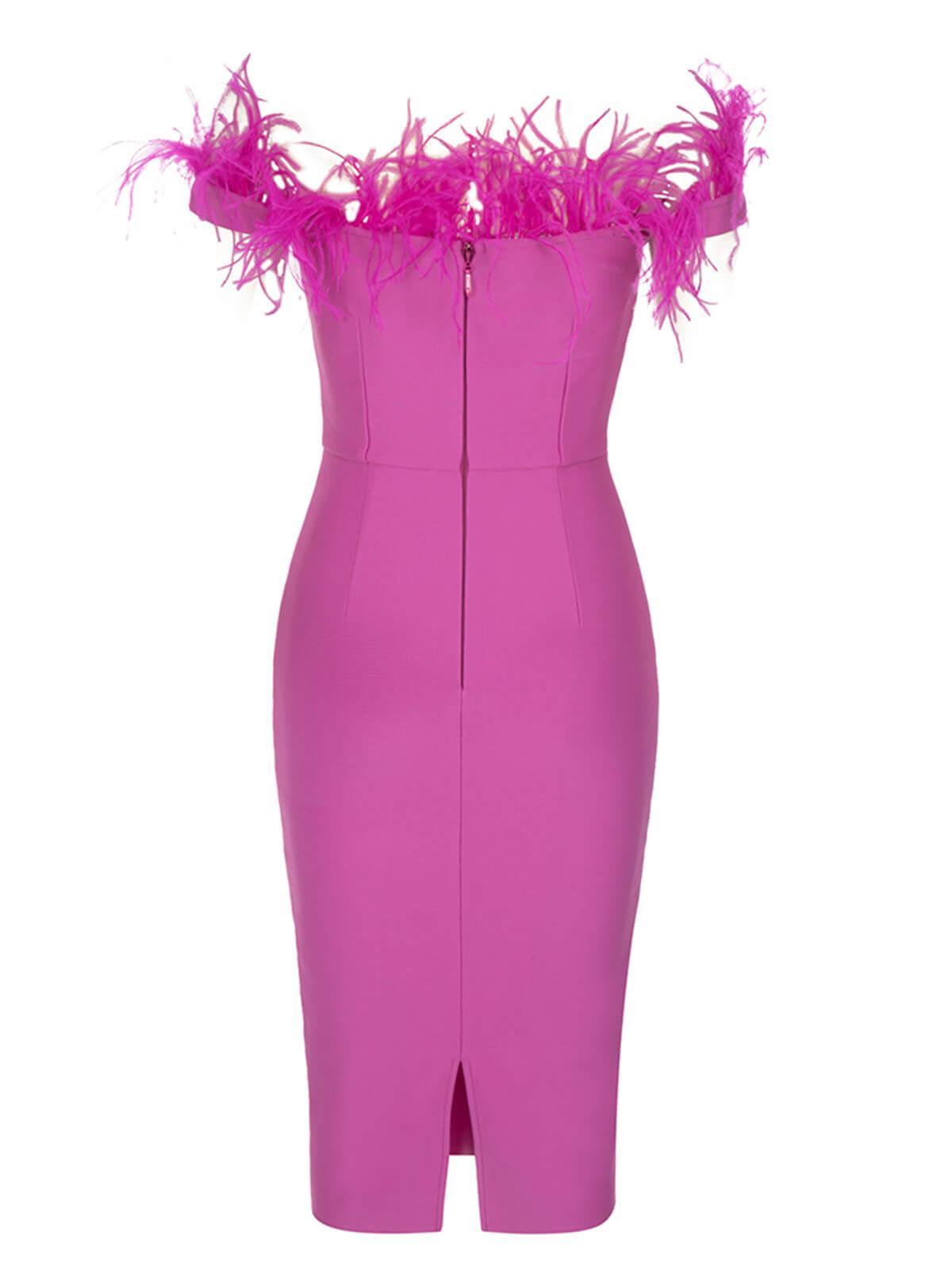 Aeliana Off Shoulder Feather Corset Bandage Dress - Mew Mews Fashion