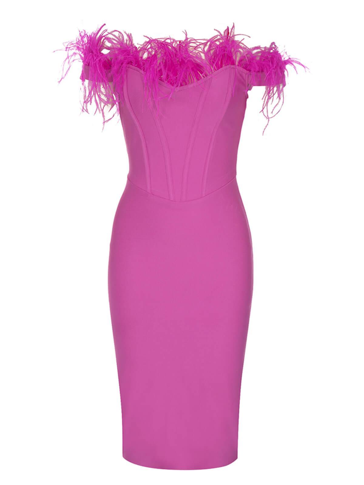 Aeliana Off Shoulder Feather Corset Bandage Dress - Mew Mews Fashion