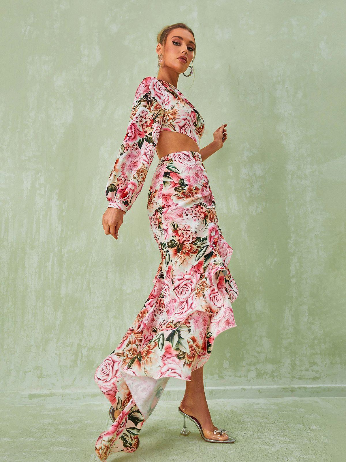 Aiyana One Shoulder Floral Maxi Dress In Pink - Mew Mews Fashion